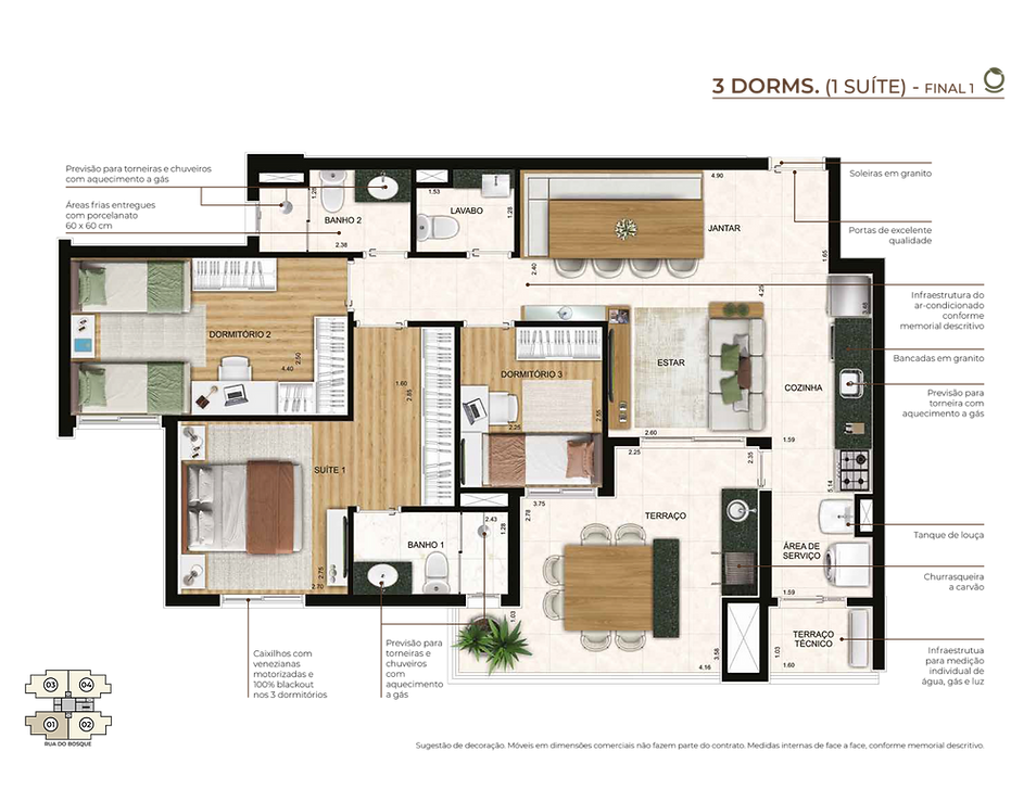 Planta 3 Dormitórios